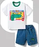 Mark & Mia Cotton Knit Drop Shoulder Half Sleeves T-Shirt & Denim Shorts Set Dino Print - Multicolor
