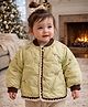 Little Surprise Box Knit Full Sleeves Floral Embroidered Light Winter Jacket - Olive