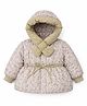 Little Surprise Box Knit Full Sleeves Floral Printed Light Winter Hooded Jacket - Olive