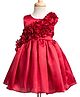 Babyhug Satin Woven Sleeveless Party Dress with Floral Corsage - Red