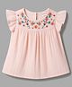Babyhug 100% Cotton Knit Sleeveless Floral Embroidered Top - Peach