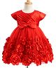 Babyhug Mesh Woven Cap Sleeves Yoke Pleated Party Dress With Floral & Bow Applique - Red