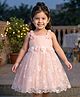 Babyhug Mesh Woven Sleeveless Party Dress With Floral Corsage & Sequin Detailing - Peach