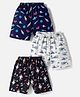 CUCUMBER Sinker Knit Above Knee Length Space Theme Printed Shorts Pack of 3 - Black Navy & White