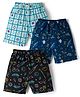 CUCUMBER Sinker Knit Above Knee Length Nautical Sports & Space Theme Printed Shorts Pack of 3 - Multicolour