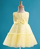 Babyhug Mesh Woven Sleeveless Floral Embroidered 5 Layer Tiered Party Dress with Satin Bow Applique - Yellow