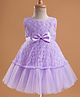 Babyhug Mesh Woven Sleeveless Floral Embroidered 5 Layer Tiered Party Dress with Satin Bow Applique - Lavendar
