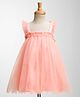 Babyhug Mesh Woven Sleeveless Solid Colour A Line Party Dress with Butterfly Wings Corsage & Sequin Detailing - Peach