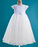 Babyhug Mesh Woven Cap Sleeves Full Length Party Gown with Lace Bow & Sequin  Detailing - White