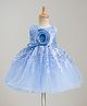 Babyhug Glitter Mesh Woven Sleeveless Party Dress With Sequin Detailing & Bow Applique - Light Blue