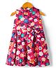 Rassha Cotton Woven Sleeveless Frock With Floral Print & Bow Applique - Red