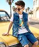OLLINGTON ST.Denim Sleeveless Jacket & Pant with Inner Half Sleeve T-Shirt - Navy Blue