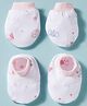 Simply Interlock Knit Animal Printed Mittens & Booties Set - White & Pink