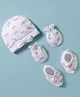 Babyhug 100% Cotton Interlock Knit Cap, Mittens & Booties Set With Strawberry Print & Bow Applique White & Pink - Diameter 10.5 cm