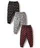 CUCUMBER Knitted Full Length Star & Abstract Printed Lounge Pants Pack of 3 - Black Grey & Wine