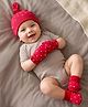 Babyhug 100% Cotton Knit Cap, Mittens & Booties Set with Star Print Red - Diameter 11 cm