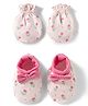Babyhug 100% Cotton Knit Mittens & Booties Set with Floral Print & Bow Applique - Multicolor