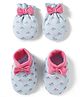 Babyhug 100% Cotton Knit Mittens & Booties Set with Floral Print & Bow Applique - Multicolor