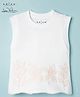 Arias 100% Cotton Knit Sleeveless Tank T-Shirt with Floral Embroidery - White
