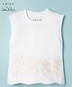 Arias 100% Cotton Knit Sleeveless Tank T-Shirt with Floral Embroidery - White