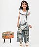 Peekaaboo Kids Pure Cotton Woven Tassel Detailed Top & Ethnic Printed Flare Pants Set With Slingbag - Blue