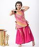 Peekaaboo Kids Pure Cotton Woven Ethnic Printed Tassel Detailed Top & Flare Pants Set - Pink