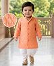 EARTHY TOUCH Woven Full Sleeves Kurta & Dhoti Set with Sequin Detailing - Peach