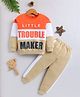 TOONYPORT Cotton Blend Knit Full Sleeves Little Trouble Maker Text Printed Light Winter Sweatshirt & Jogger Set - Multi Colour