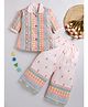 blushh berry Cotton Knit Three Fourth Sleeves Geometric Printed Shirt & Pant Set - Peach