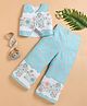 blushh berry Cotton Knit Sleeveless Floral Printed Top & Pant Set - Blue