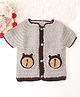 Woonie Hand Knitted Half Sleeves Bear Designed Pocket Detailed Sweater - Grey