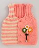 Woonie Handknitted Sleeveless Floral Applique Detailed Vest - Peach