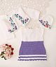 Woonie Handknitted Dress with Full Sleeves Floral Applique Detailed & Pearl Embellished Shrug With Cap - Purple