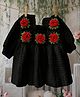 Woonie Handknitted Full Sleeves Rose Applique Detailed Dress - Black