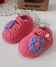 Woonie Hand Knitted Floral Applique Detailed Crochet Booties - Pink