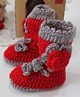 Woonie Hand Knitted Floral Applique Detailed Crochet Booties - Red