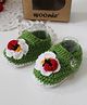 Woonie Hand Knitted Floral Applique Detailed Crochet Booties  - Green