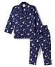 Rikidoos Cotton Woven Full Sleeve Co-ords Shirt & Pajama Night Suit with Space Theme Print - Navy Blue