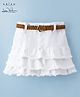 Arias Woven Layered Denim Skirt with Belt - White