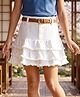 Arias Woven Layered Denim Skirt with Belt - White