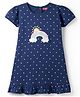 Babyhug Cotton Knit Half Sleeves Nighty with Rainbow & Polka Dot Print - Navy Blue