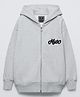 ALAN JONES Cotton Blend Knit Full Sleeves Typography Embroidered Light Winter Hooded Sweatjacket - Grey