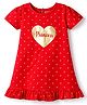 Babyhug Cotton Knit Half Sleeves Polka Dots Printed Nighty - Red