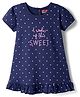 Babyhug Cotton Knit Half Sleeves Nighty with Polka Dot Print - Navy Blue