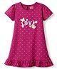 Babyhug Cotton Knit Half Sleeves Nighty With Polka Dots Print & Text Print - Purple