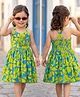 Babyhug Cotton Woven Sleeveless Fit & Flared Frock Floral Print with Applique   - Green