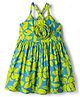 Babyhug Cotton Woven Sleeveless Fit & Flared Frock Floral Print with Applique   - Green