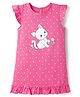 Babyhug Cotton Knit Half Sleeves Nighty With Kitty Print - Pink