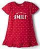 Babyhug Cotton Knit Half Sleeves Nighty with Polka Dot Print - Red