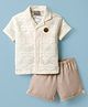 Little Kangaroos Cotton Woven Half Sleeves Solid Color Shirt & Shorts Set - Off White